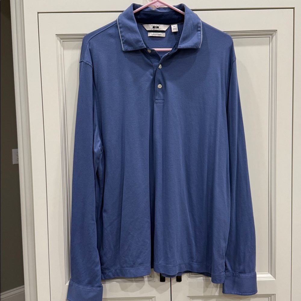 Joseph Abboud Liquid Soft 100% Cotton Long Sleeve Polo Blue , Size Mens XL Blue